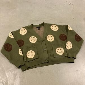 vintage y2k forever 21 smiley face cardigan sweater